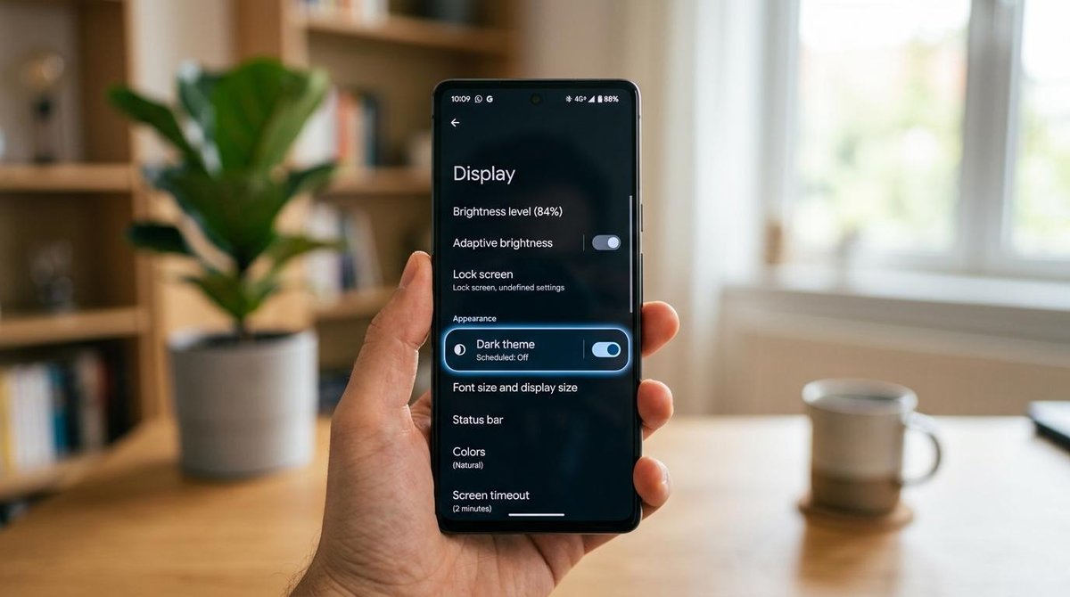 Cómo activar el modo oscuro en Mercado Pago desde tu celular paso a paso 3 Pantalla mostrando ajustes de celular con modo oscuro