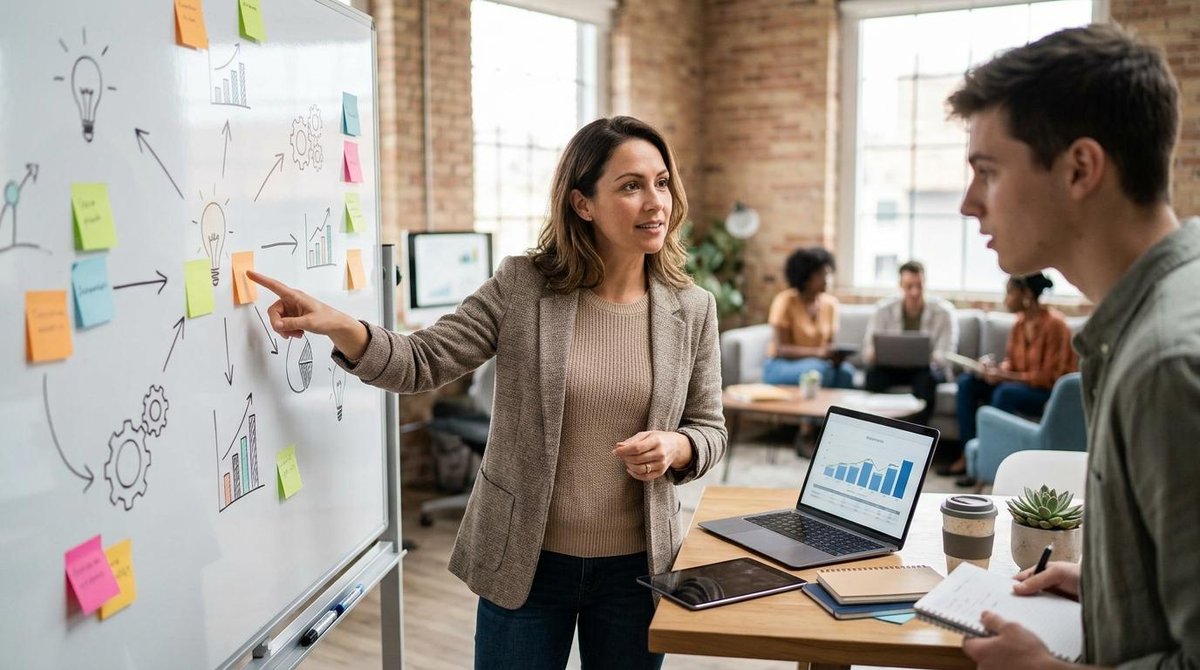 Cómo posicionar tu pyme contra competidores más grandes con estrategias que sí funcionan 3 Persona brindando idea sobre cómo posicionar pyme contra competidores más grandes.